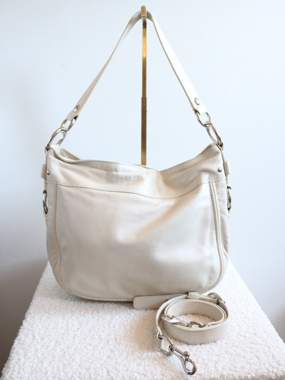 Vintage Coach Zoe Leather Convertible Hobo Bag Pearly White Silver Hardware